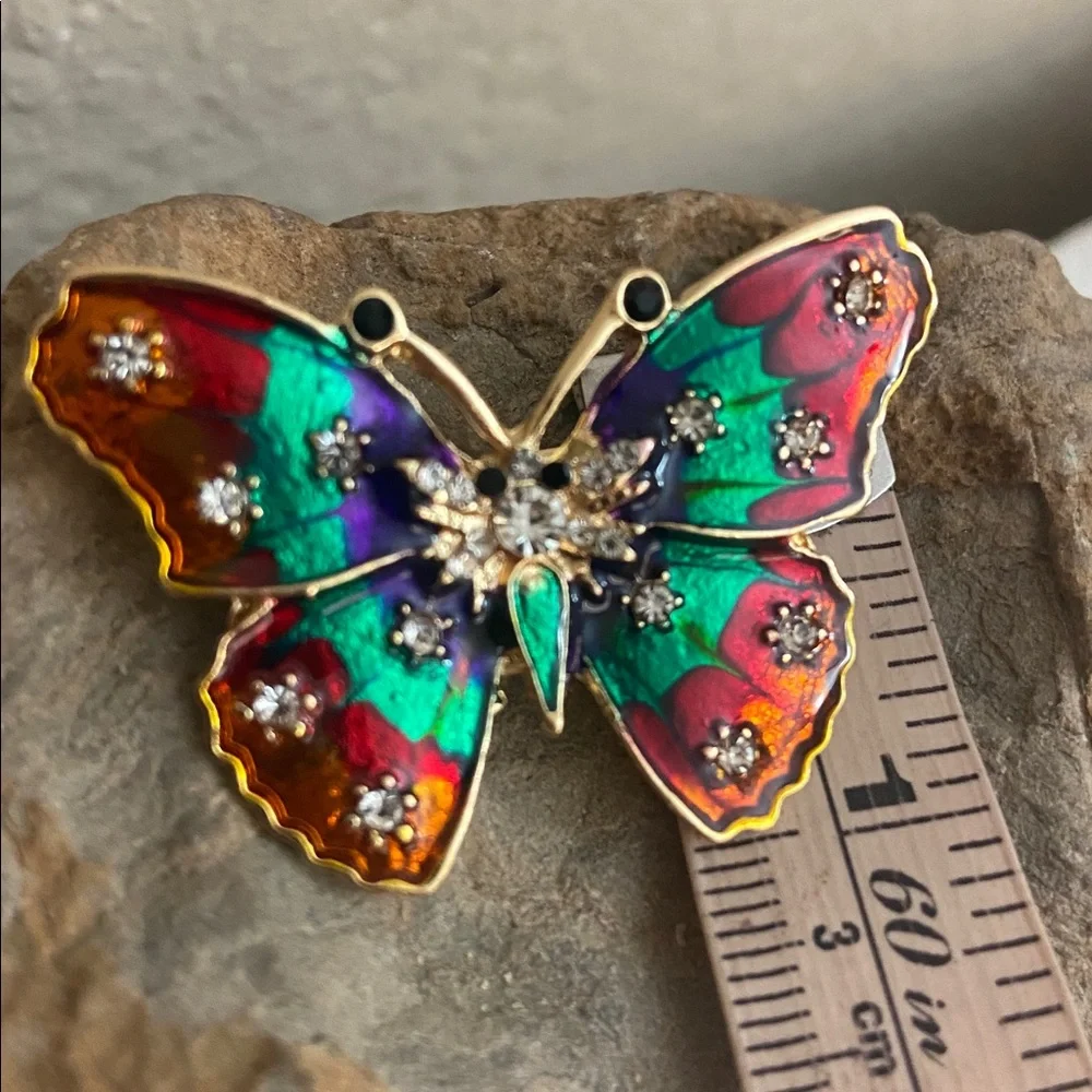 Vintage 90s Enamel & Rhinestoned Colorful Butterfly Broach - Picture 5 of 5